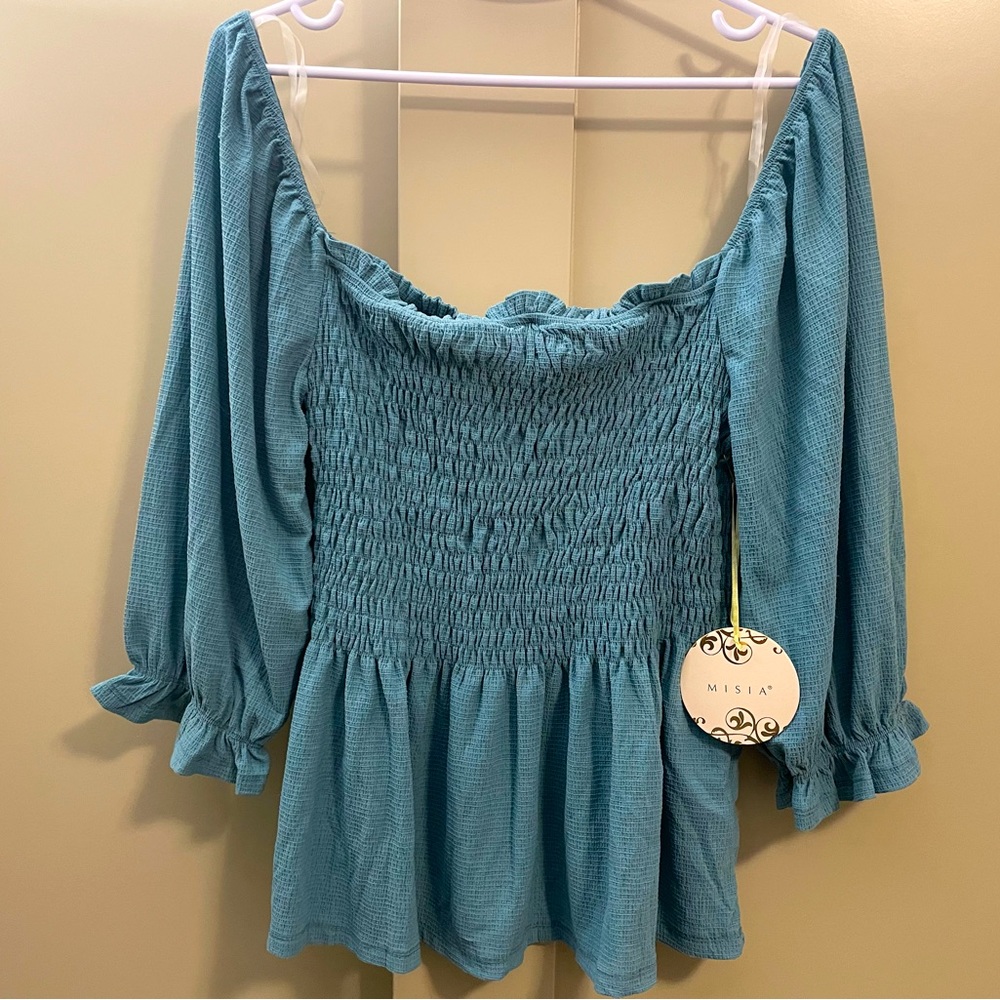 Brand New Off shoulder ruched turquoise top